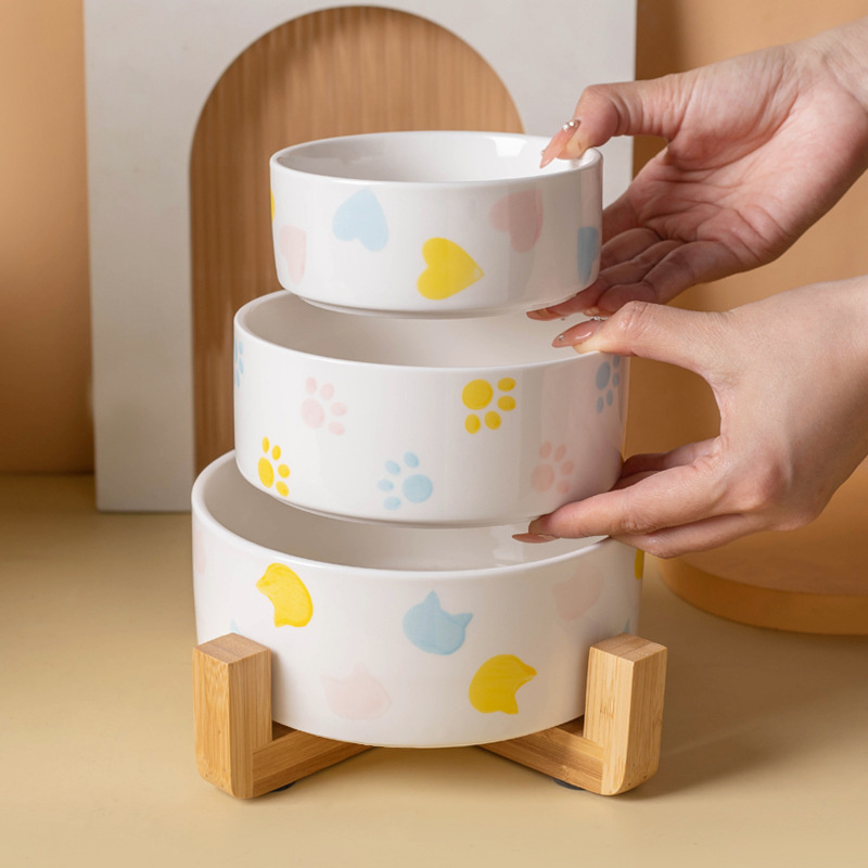 Pet Supplies Dog Food - Keramiek Hondenbak Met Houten Mat Brede