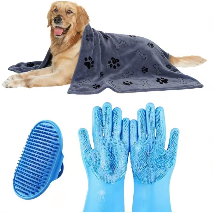 Pet X Supplies & Tack Howell - 3-delige hondenbadset, hondenbadborstel, hondenwas handschoenen, hondenhanddoek