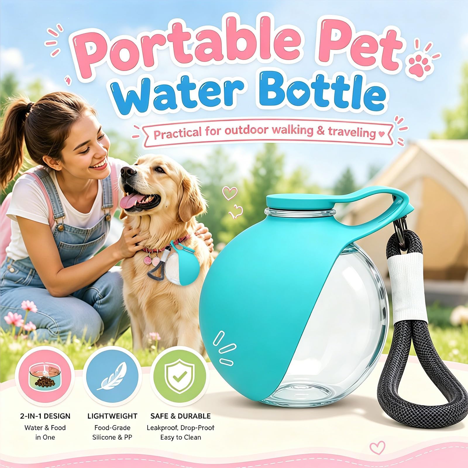 Pet Supplies Dog Food - Nieuwe 2026 2-in-1 draagbare hondenwaterfles met